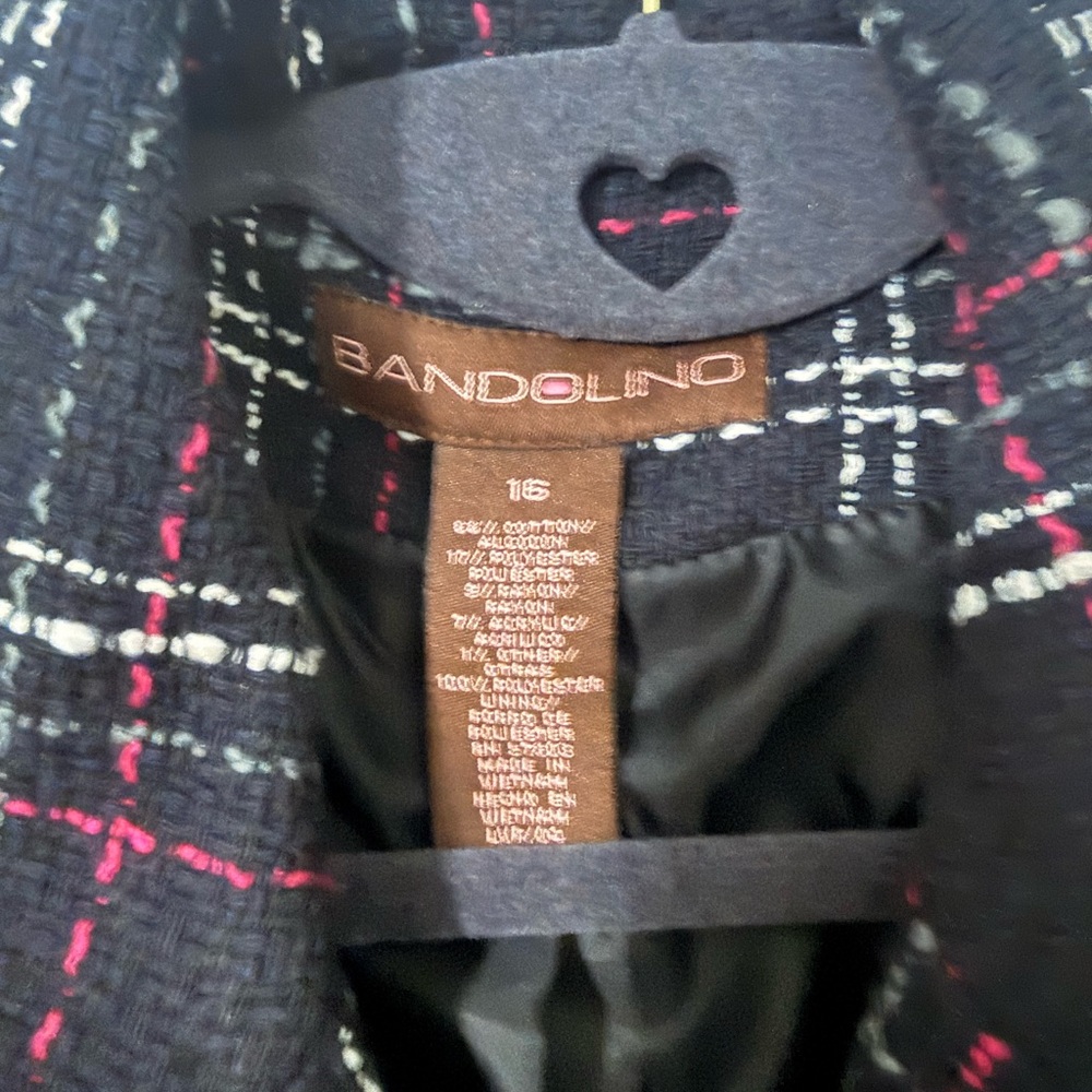 Bandolino Black Plaid Tweed Moto Blazer Jacket Size 16 Pink White - Picture 6 of 6